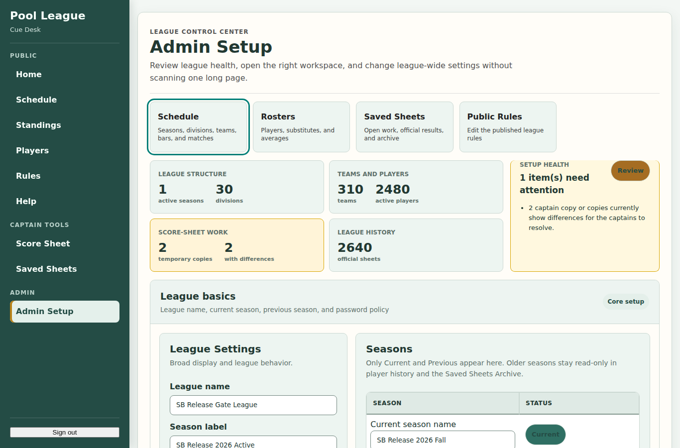 Admin Setup tablet and desktop control center