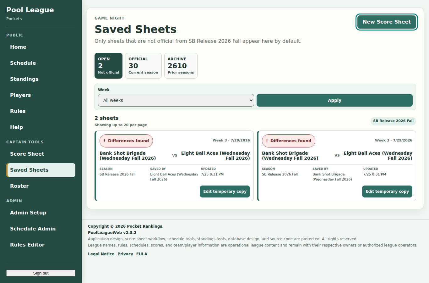 Saved Sheets cards and Open, Official, and Archive views