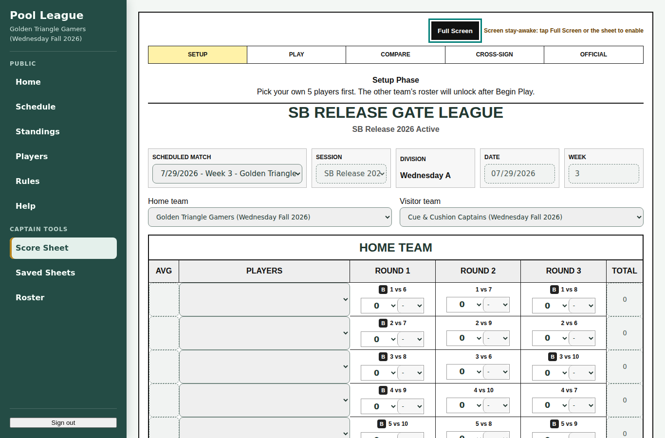 Score sheet setup reference screenshot